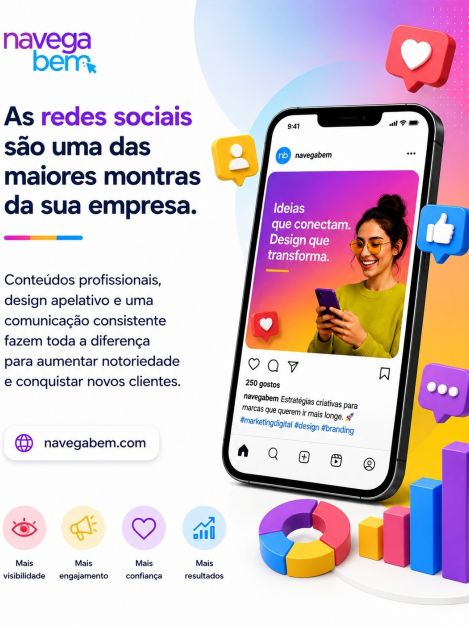 As redes sociais são uma das maiores montras da sua empresa.

Conteúdos profissionais, design apelativo e uma comunicação consistente fazem toda a diferença para aumentar notoriedade e conquistar novos clientes.

Transforme seguidores em clientes.

👉 navegabem.com

#socialmedia #marketingdigital #design #branding #empresas