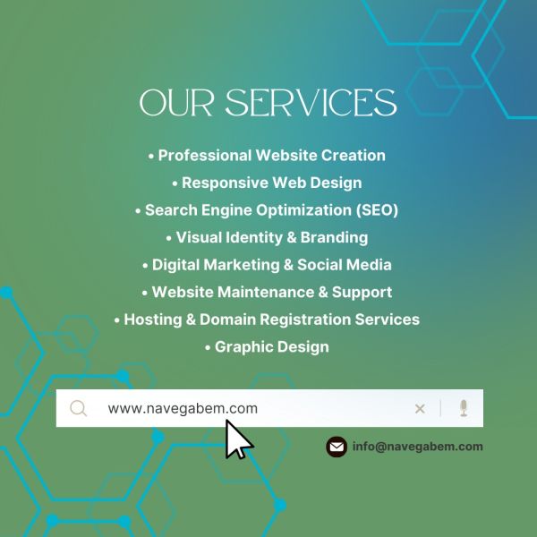 Meet our services!
- Professional Website Creation
 - Responsive Web Design
 - Search Engine Optimization (SEO)
 - Visual Identity & Branding
 - Digital Marketing & Social Media
 - Website Maintenance & Support
 - Hosting & Domain Registration Services
 - Graphic Design
► http://www.navegabem.com
 +Info: Link in the BIO
.
 #navegabem #webdesign #designwebmadeira #criacaodesites #uxdesign #presencadigital #identidadevisual #joomla #siteprofissional #empreendedorismofunchal #negociosonline #agenciadigital #marketingdigital #portfoliowebdesign