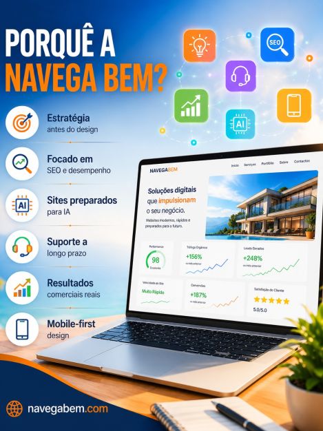 Não criamos apenas websites.
Criamos soluções digitais pensadas para gerar resultados: estratégia, SEO, desempenho, IA, suporte e design mobile-first.

We do not just create websites.
We create digital solutions designed to generate results: strategy, SEO, performance, AI, support and mobile-first design.

🌐 navegabem.com

#webdesign #seo #marketingdigital #inteligenciaartificial #empresas